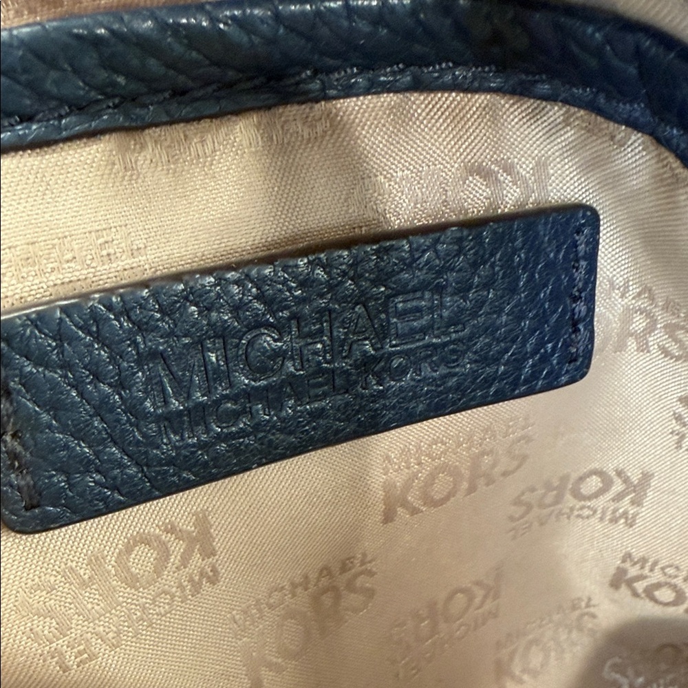 Michael Kors Fulton Crossbody Purse Bag Handbag Navy Blue Pebbled Leather - Picture 12 of 14